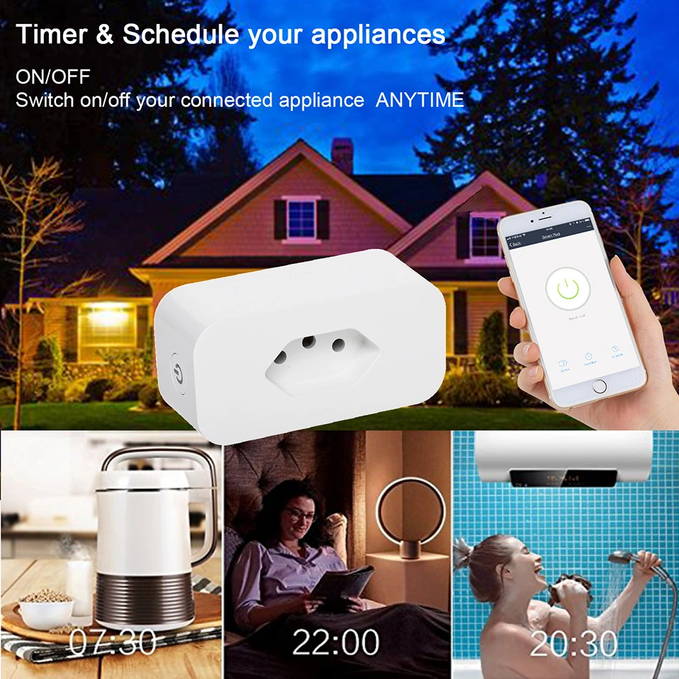 Tuya Alexa Wireless Remote Voice Control Power Monitor Smart Home WiFi Plug Socket 16A Brazil Smart Wall Outlet Socket