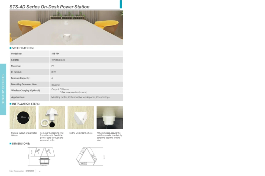 Easy Installation Table Socket with Smart Control and wireless Charging