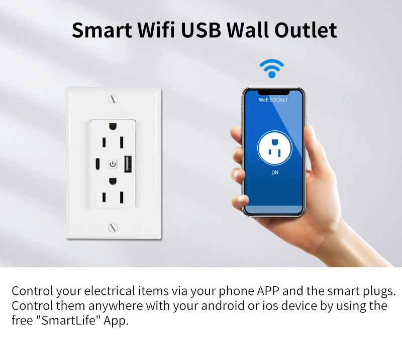 120 Type Tuya Smart Us Socket with USB Port Type C Port with UL ETL Certficate