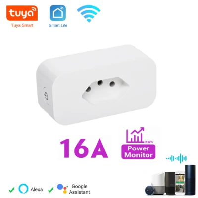 Tuya Alexa Control de voz remoto inalámbrico Monitor de energía hogar inteligente WiFi enchufe 16A Brasil enchufe de pared inteligente